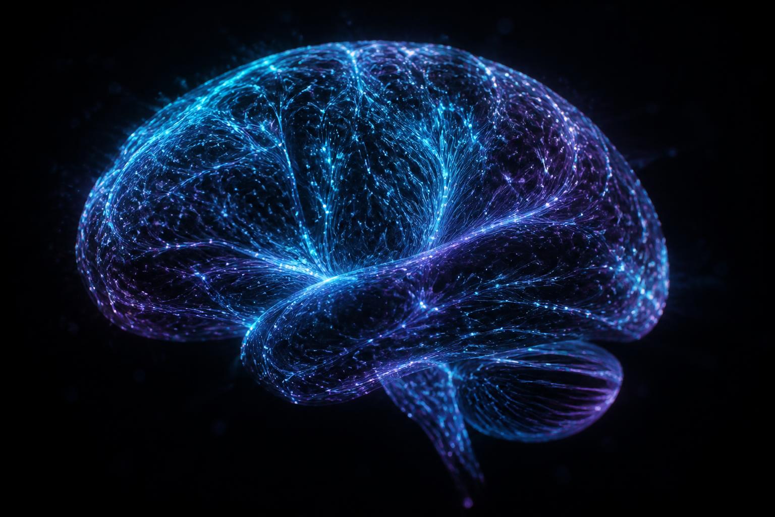 Ilustración de un cerebro con conexiones neuronales luminosas
