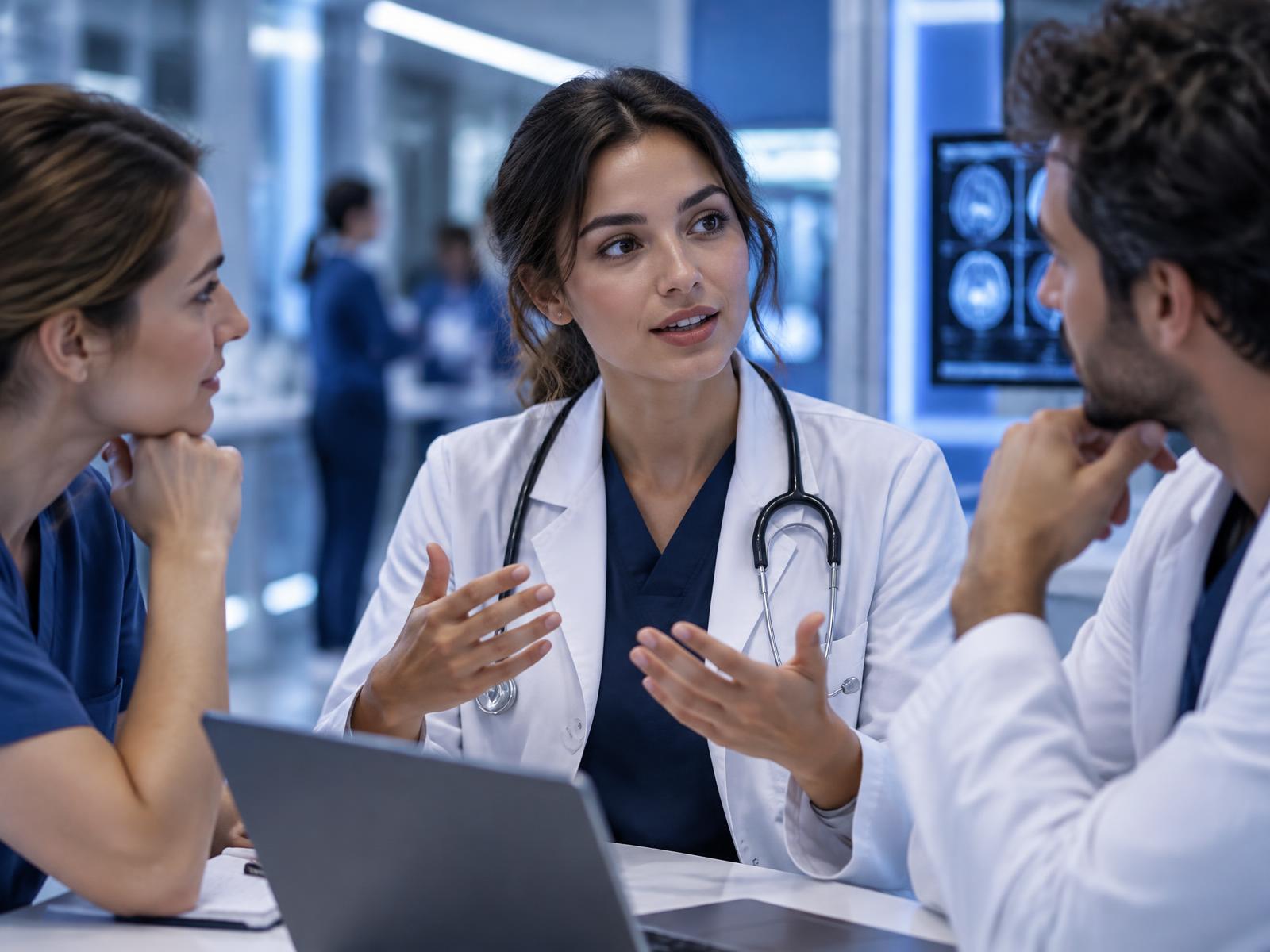 Profesional de la salud comunicándose con seguridad entre colegas